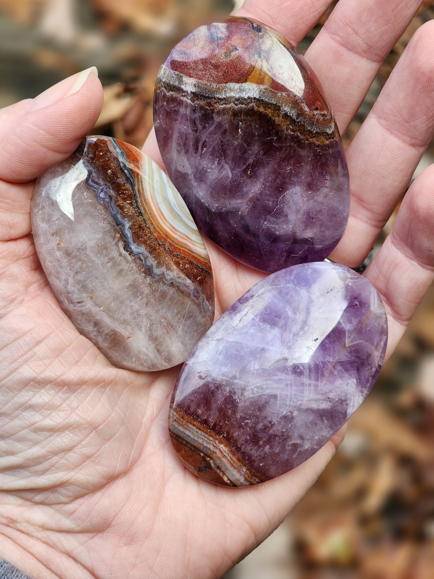 Amethyst with Agate Stripe Palm Stone