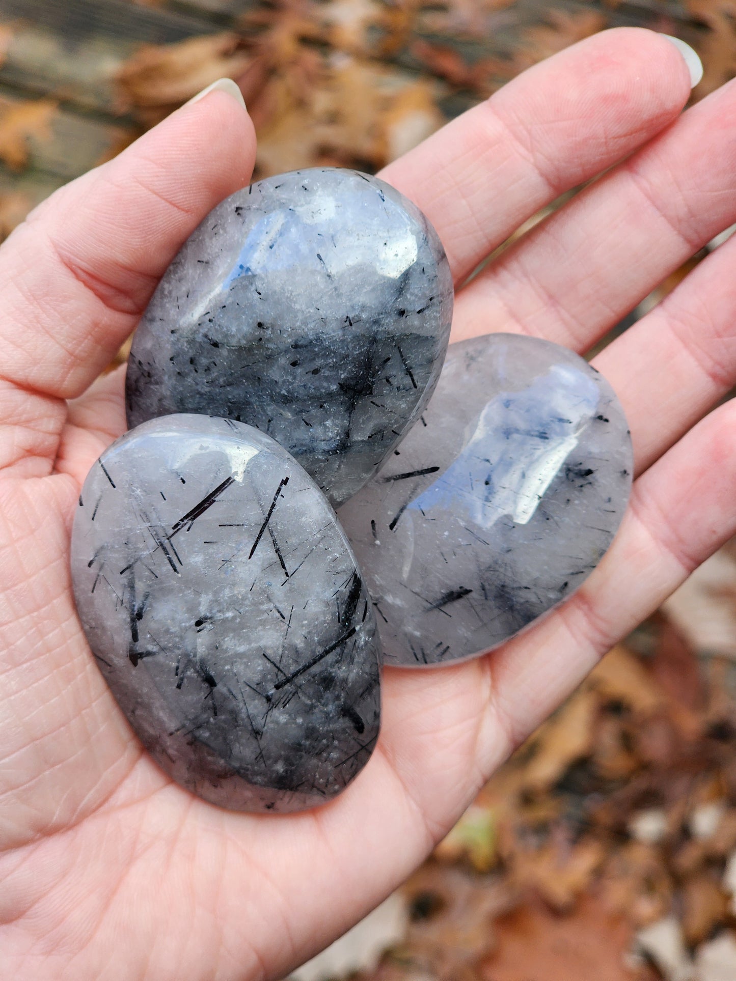Quartz with Rutilated Black Tourmaline Palm Stone